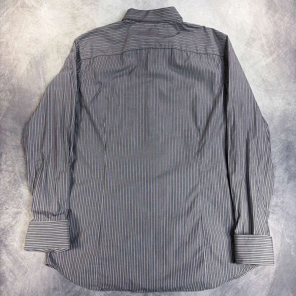 Banana Republic Button Down Shirt Mens L Grey Striped Slim Fit Italian Fabric